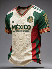 Men's Mexico Football Lover Art Printed V-neck T-shirt gracestitchs