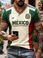 Men's Mexico Football Lover Art Printed V-neck T-shirt gracestitchs