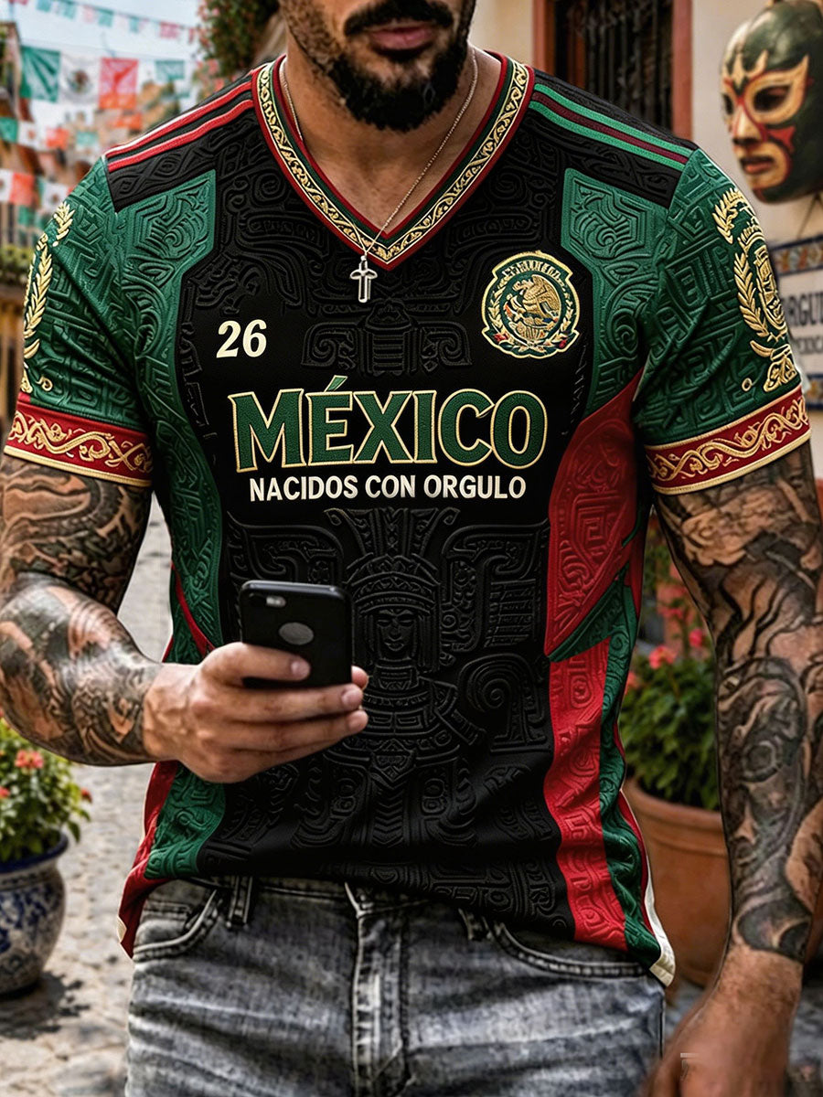Men's Mexico Football Lover Art Printed V-neck T-shirt gracestitchs