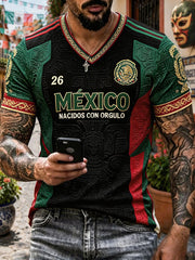 Men's Mexico Football Lover Art Printed V-neck T-shirt gracestitchs
