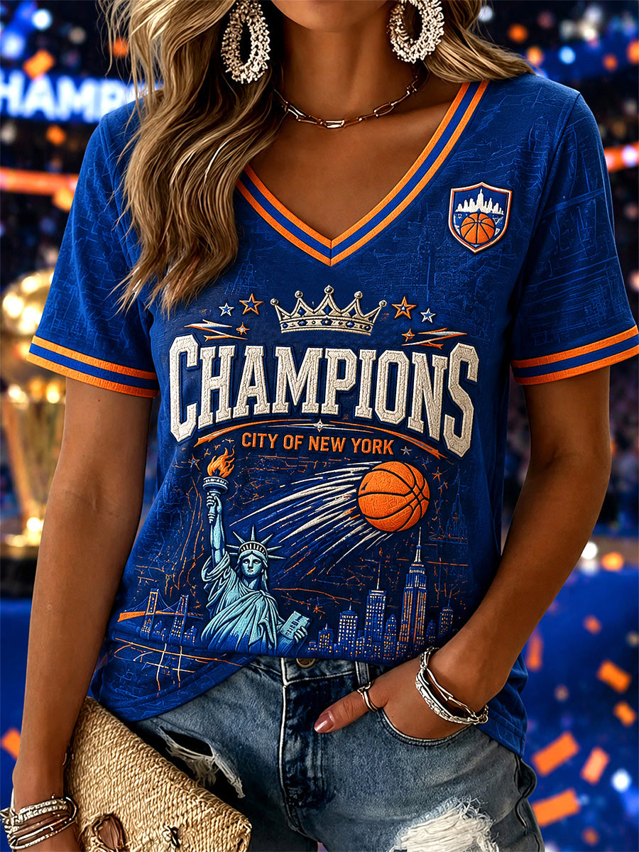 Women's Gift For Basketball Fans Print Casual V-Neck Tee gracestitchs