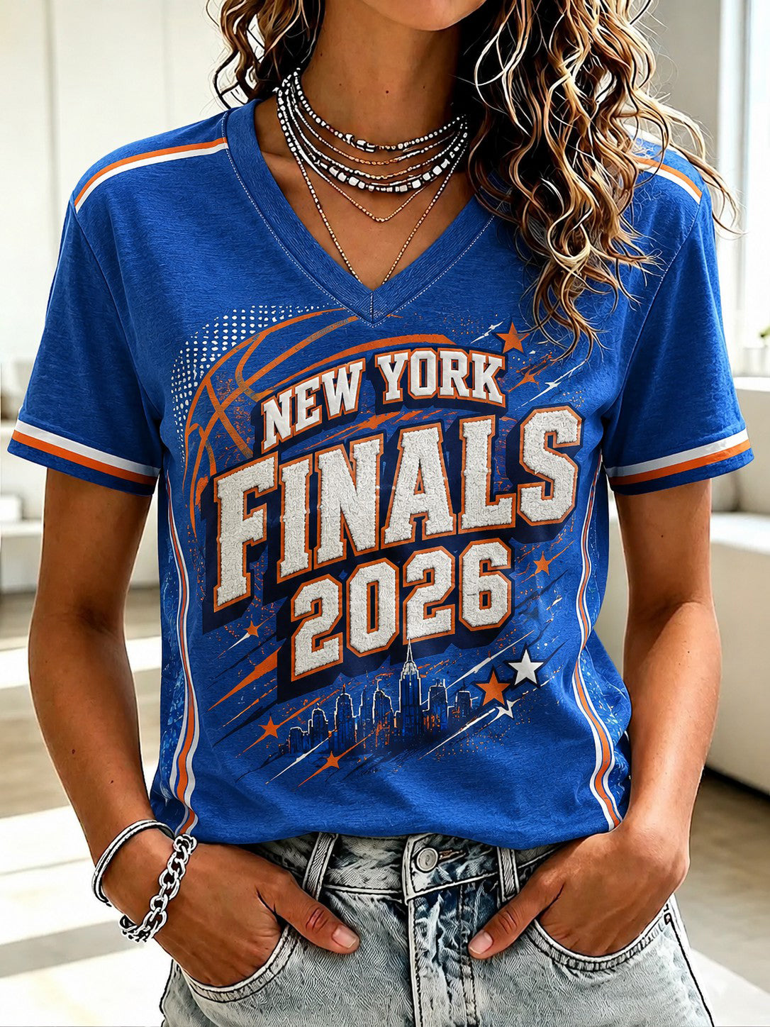 Women's New York Finals 2026 Printed V-neck T-shirt gracestitchs