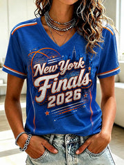 Women's New York Finals 2026 Printed V-neck T-shirt gracestitchs