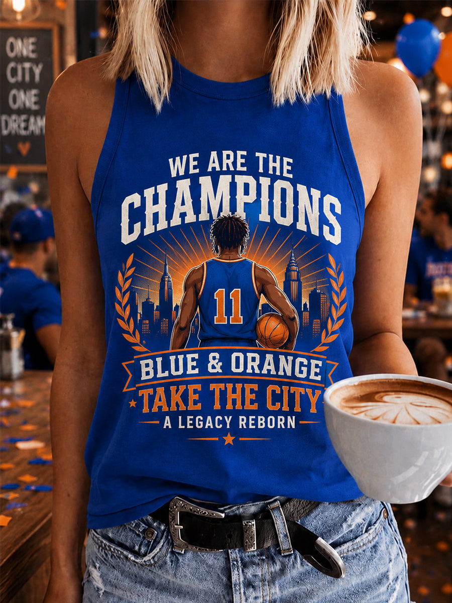 Women's New York Basketball Champions Celebration Print Casual Vest gracestitchs