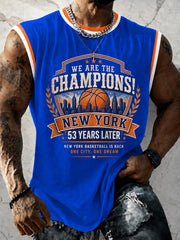 Men's New York Basketball Champions Celebration Print Casual Vest gracestitchs