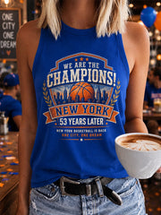 Women's New York Basketball Champions Celebration Print Casual Vest gracestitchs