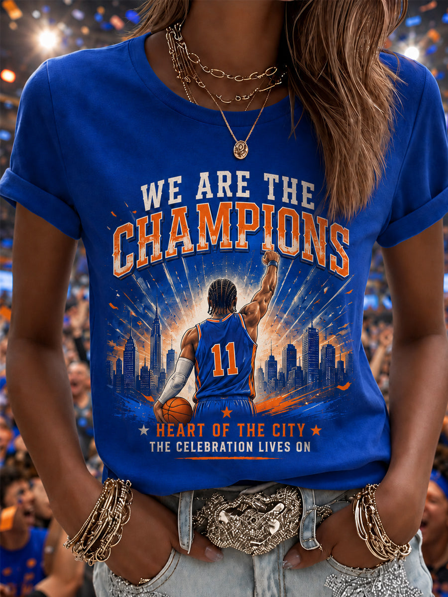 Women's New York Basketball Champions Celebration Print Casual Tee gracestitchs