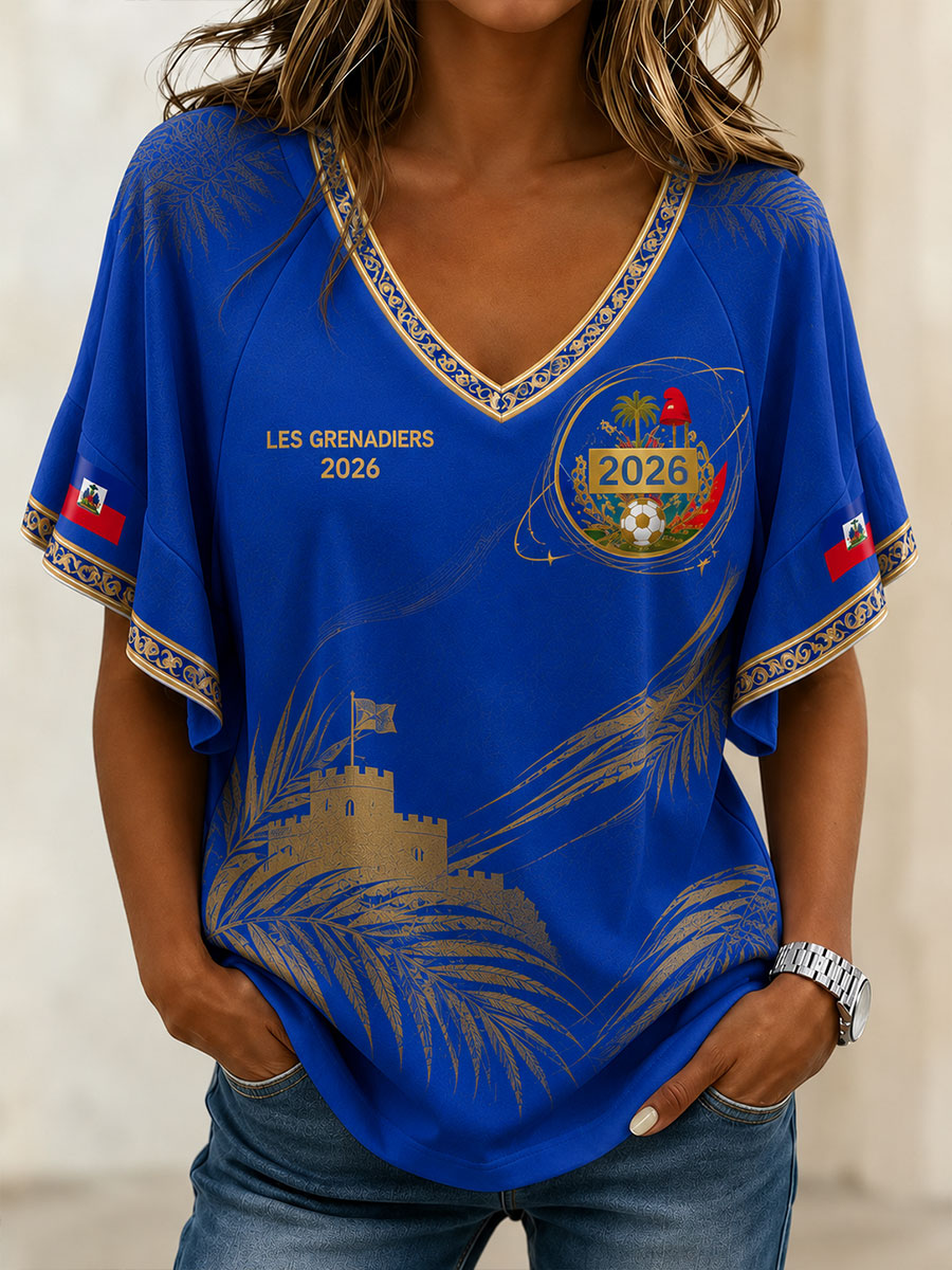 Women's 2026 Haiti Football Casual T-Shirt gracestitchs