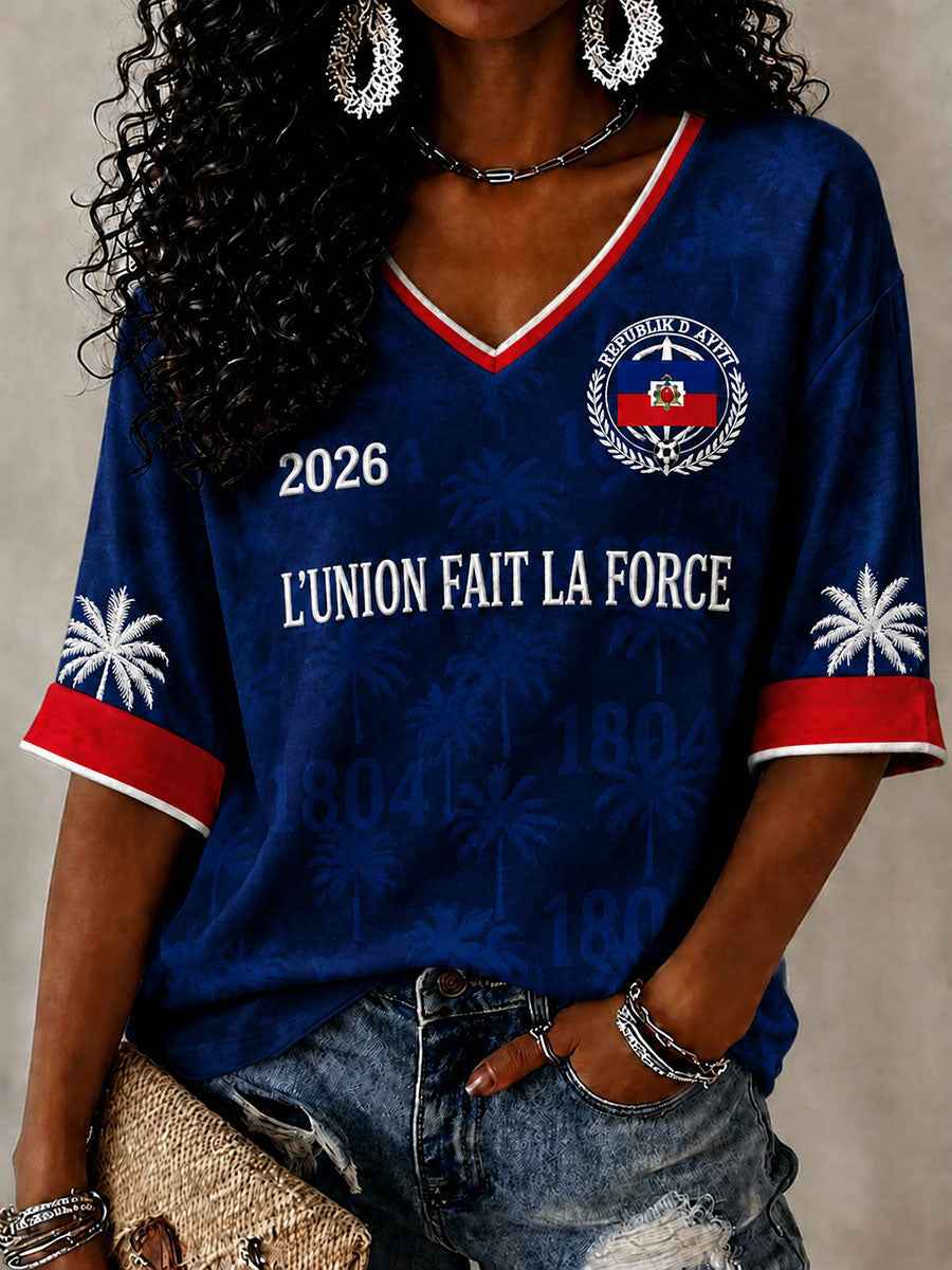 Women's Haiti Soccer V-Neck T-Shirts