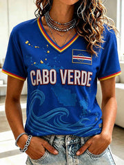 Women's Gift For Football Fans Print Casual Short Sleeve V-Neck T-shirt