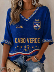 Women's Gift For Football Fans Print Casual Half-Sleeve V-Neck T-Shirt