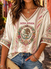 Women's Mexico Football Lover Art Printed Casual Tops