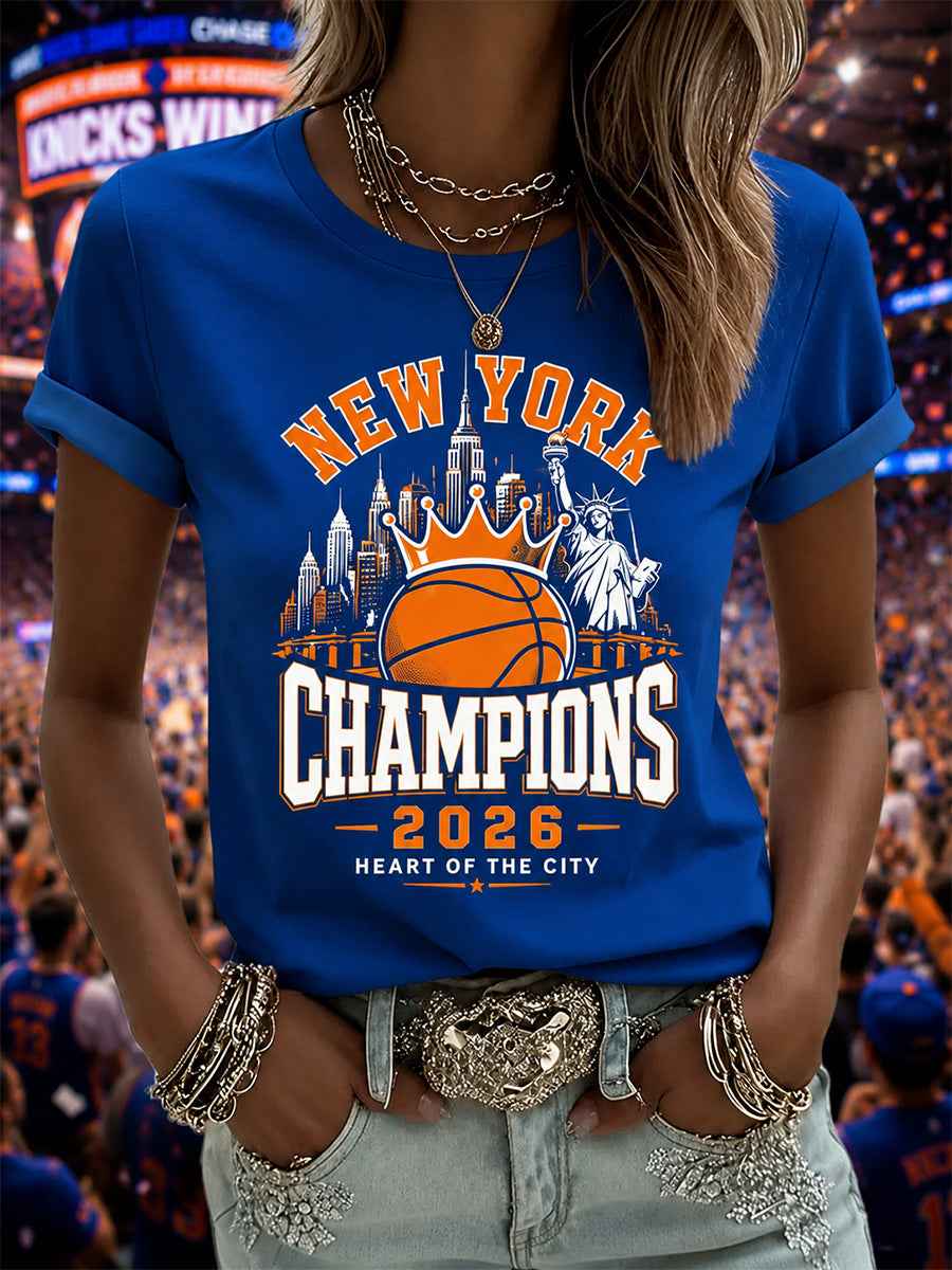Women's New York Basketball Champions Celebration Print Casual Tee