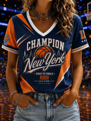 Women's Basketball Fans Printed V-neck T-shirt