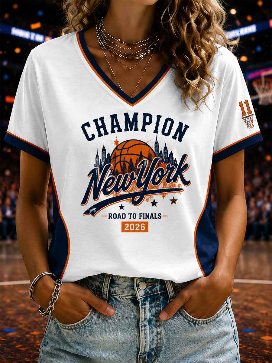 Women's Basketball Fans Printed V-neck T-shirt