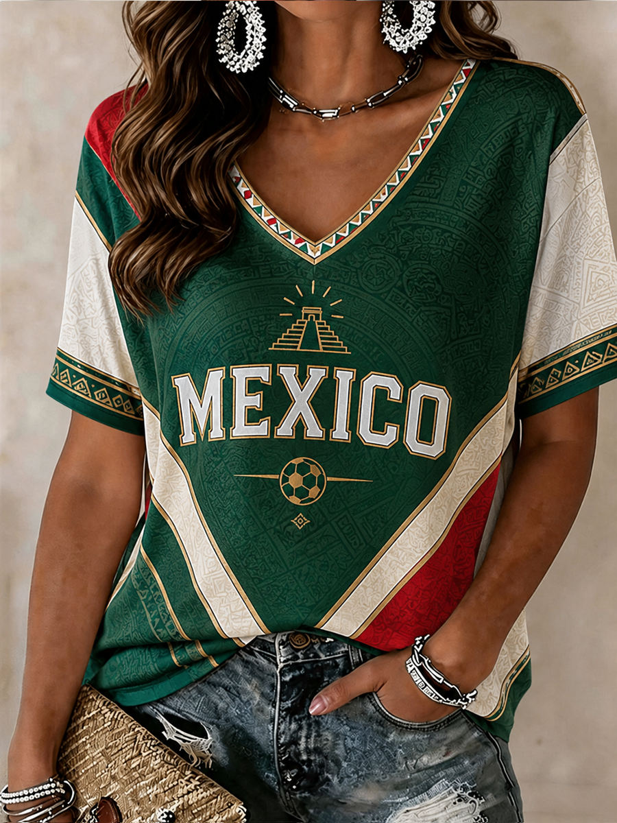 Women's Mexico Printed short-sleeved T-shirt gracestitchs
