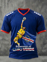 Men's Superman Gift For Football Fans Print Casual V-Neck Tee