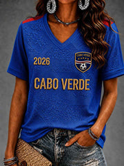 Women's Gift For Football Fans Print Casual Short Sleeve V-Neck T-shirt