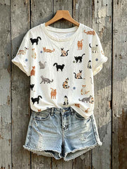Women's Lovely Cats Print Short-sleeved T-shirt
