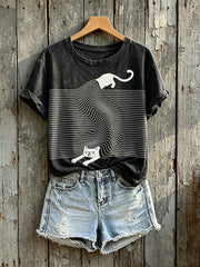 Women's Lovely Cat Art Print Short-sleeved T-shirt