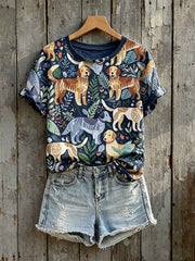 Women's Cute Dogs Art Pattern Print Short-sleeved T-shirt