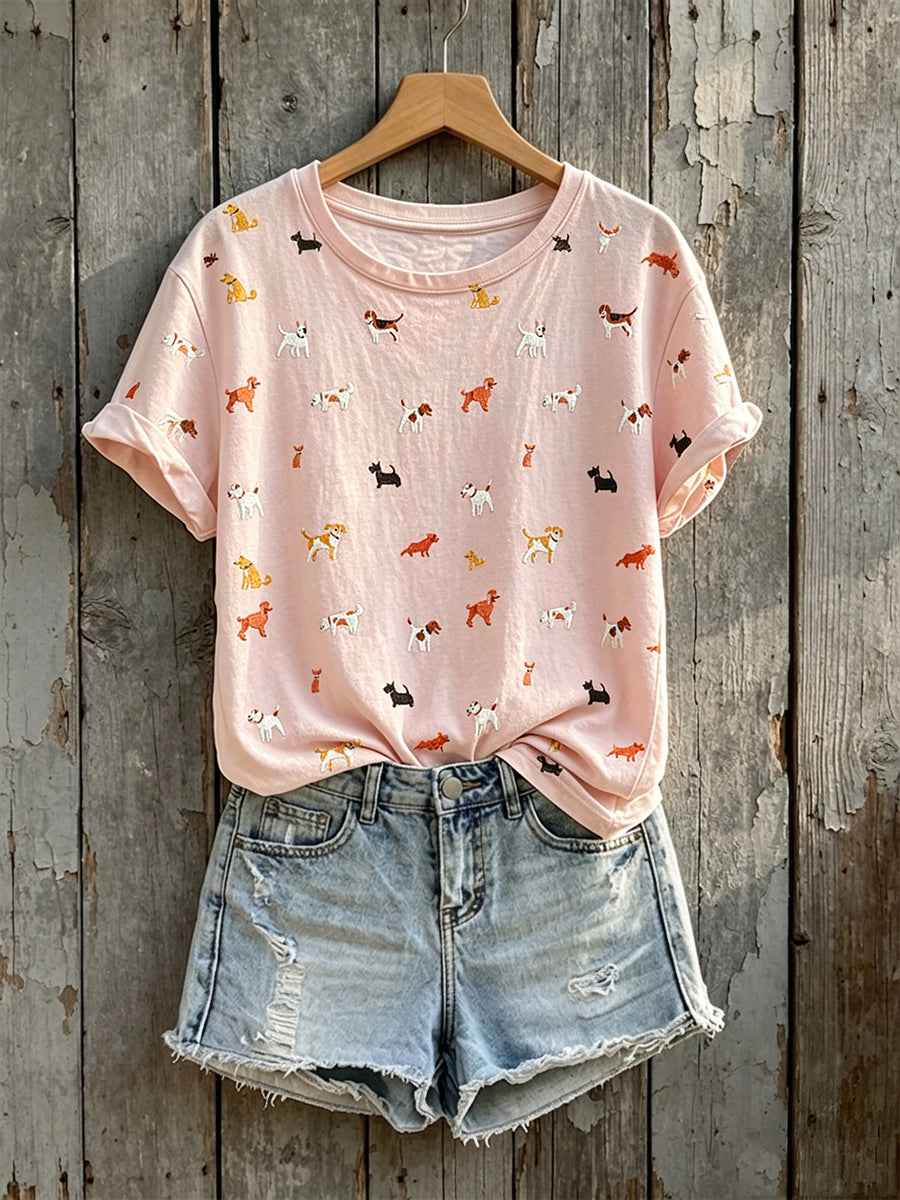 Women's Lovely Dogs Print Short-sleeved T-shirt