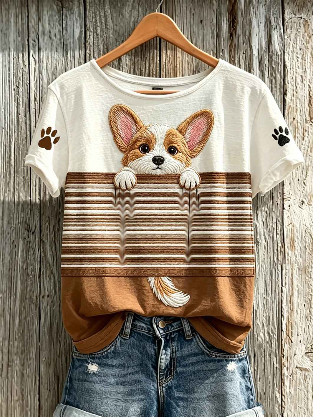 Women's cute dog pattern printed casual short-sleeve T-shirt