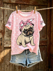 Women's cute dog pattern printed casual short-sleeve T-shirt