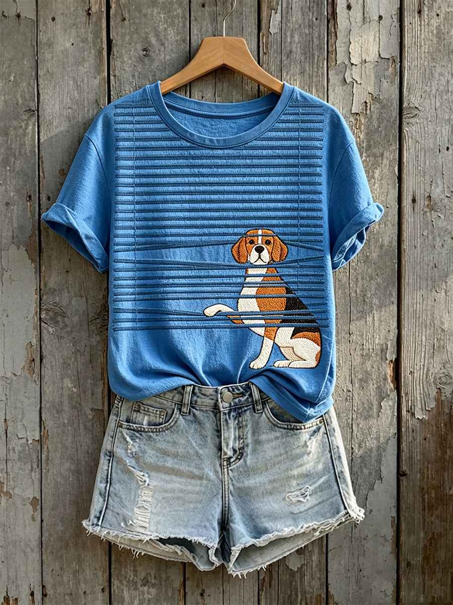 Women's Mischievous Beagle Art Print Short-sleeved T-shirt