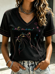 Women's Cat Printed short-sleeved T-shirt gracestitchs