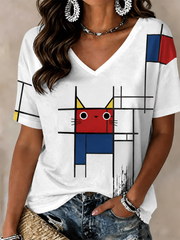 Women's Cat Printed short-sleeved T-shirt gracestitchs
