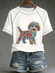 Women's Dog Art Print Casual T-Shirt