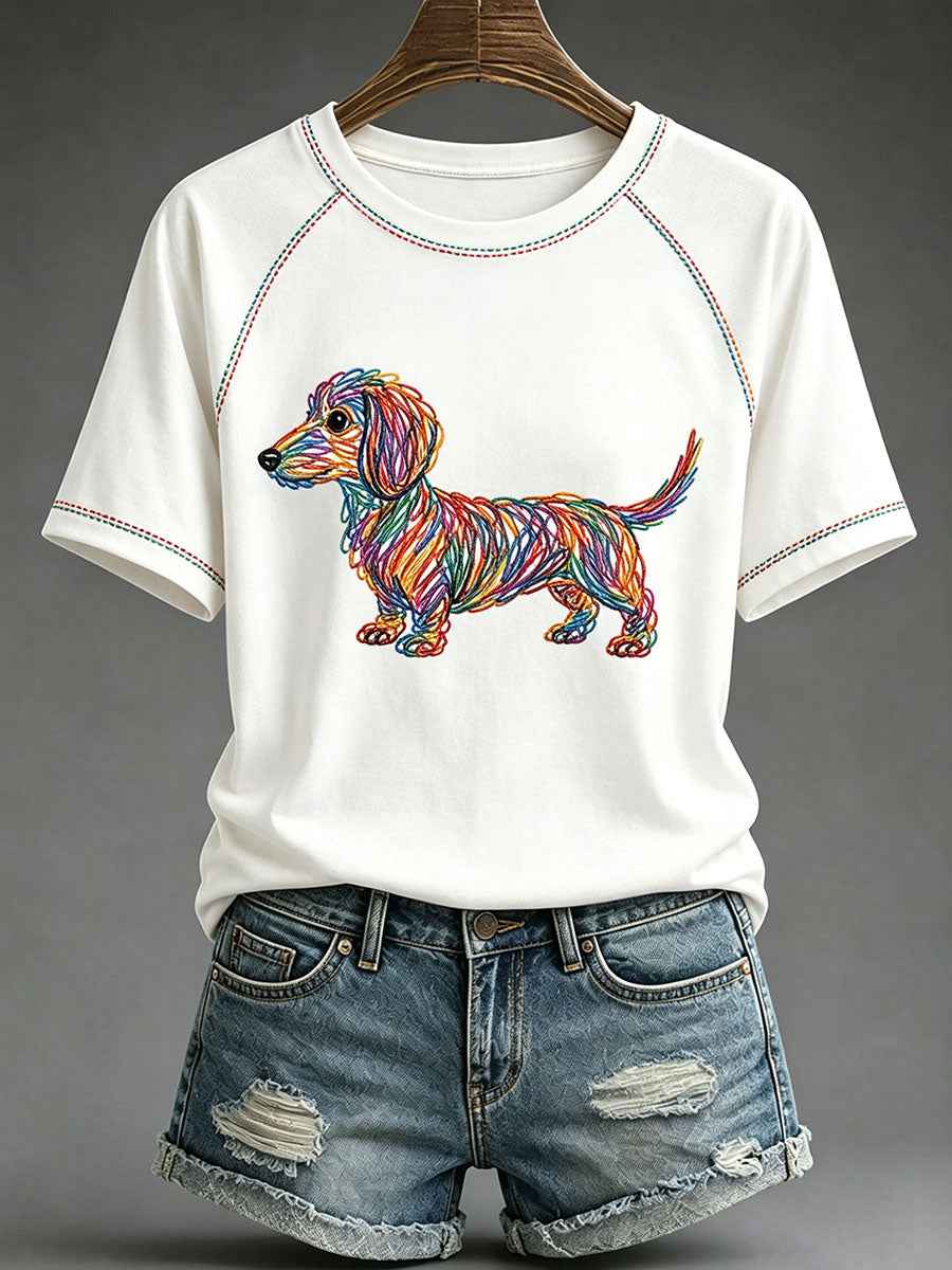Women's Dog Art Print Casual T-Shirt
