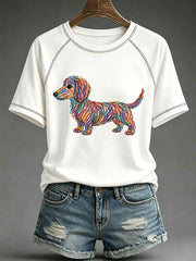 Women's Dog Art Print Casual T-Shirt