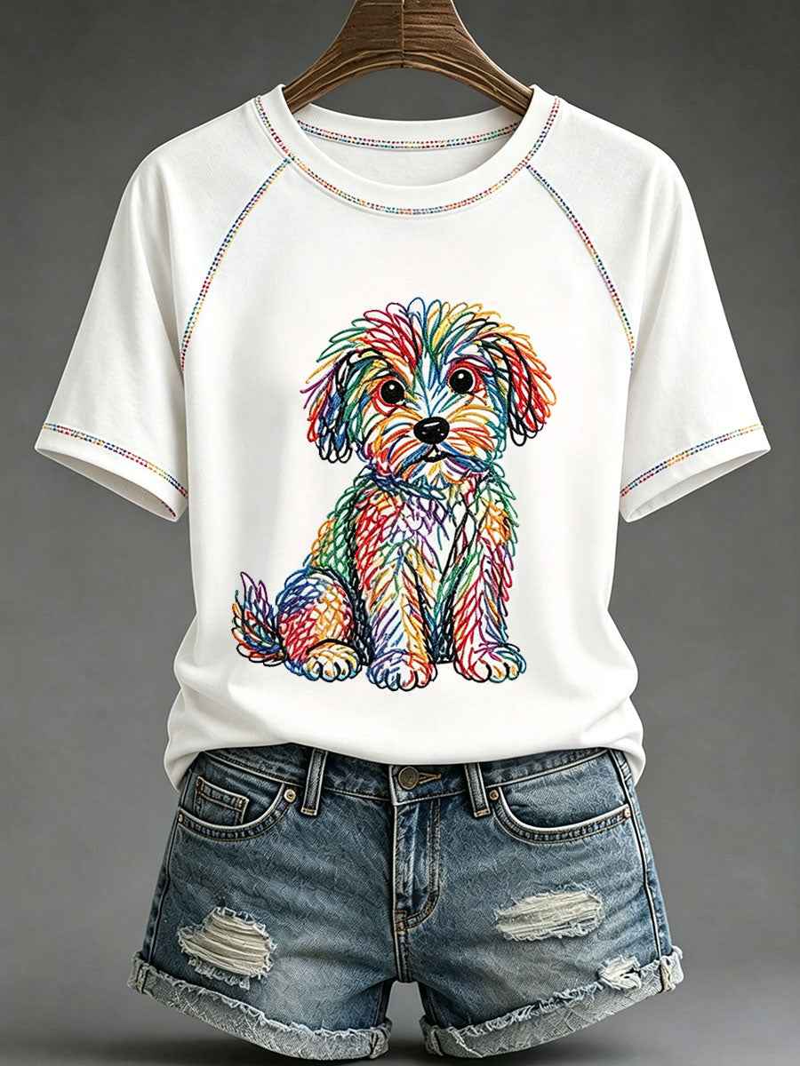 Women's Dog Art Print Casual T-Shirt