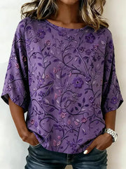 Women's Purple Floral & Alzheimer's Awareness Support Print Tee gracestitchs