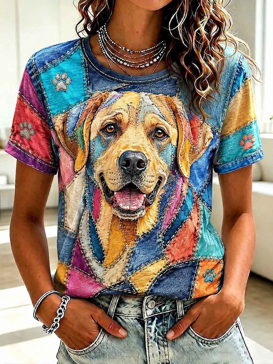 Women's Art Dog Printed T-shirt