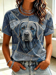 Women's Art Dog Printed T-shirt
