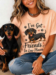 Women's Funny I've Got Friends In Low Places Print Gift For Pet Lovers Casual Tee