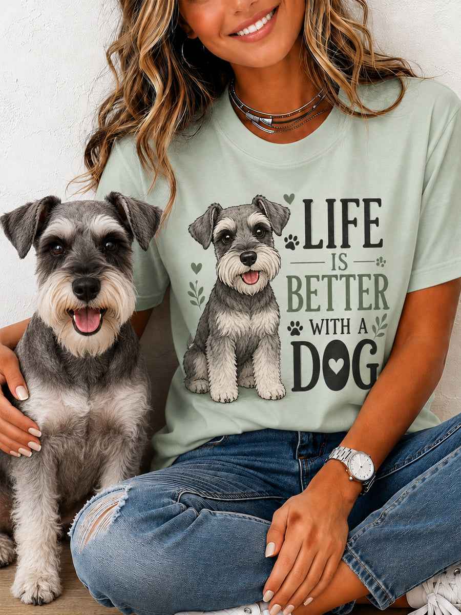 Women's Life Is Better With A Dog Print Gift For Pet Lovers Casual Tee