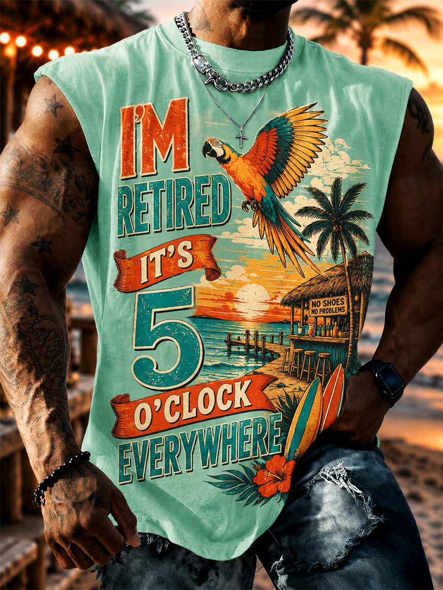 Men's I'm Retired It's 5 O'clock Everywhere Parrot Print Casual Vest gracestitchs