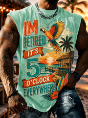 Men's I'm Retired It's 5 O'clock Everywhere Parrot Print Casual Vest gracestitchs