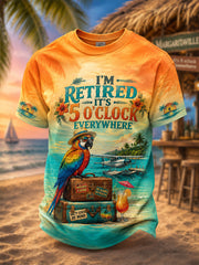 Men's I'm Retired It's 5 O'clock Everywhere Parrot Print Casual Tee gracestitchs