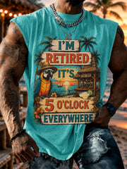 Men's I'm Retired It's 5 O'clock Everywhere Parrot Print Casual Vest gracestitchs