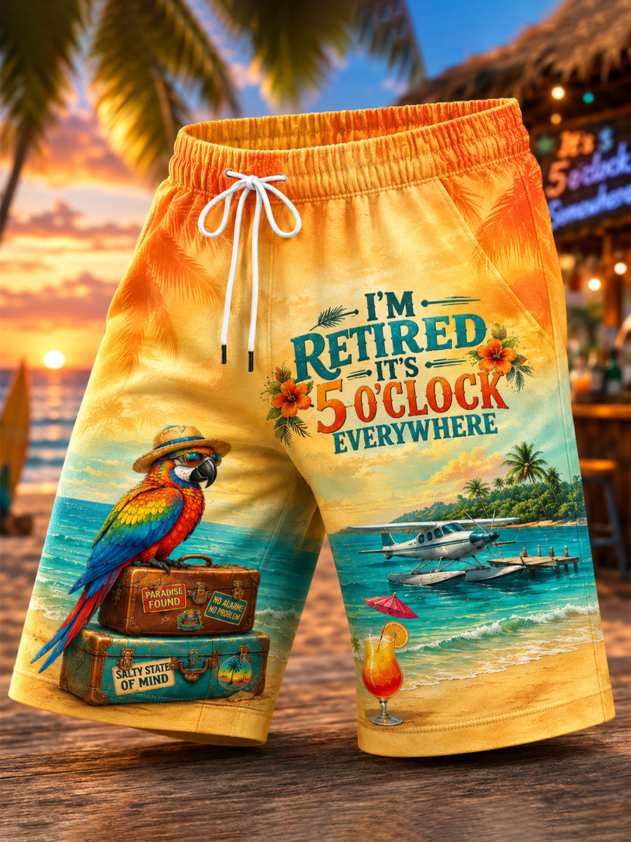 Men's I'm Retired It's 5 O'clock Everywhere Parrot Print Casual Shorts gracestitchs