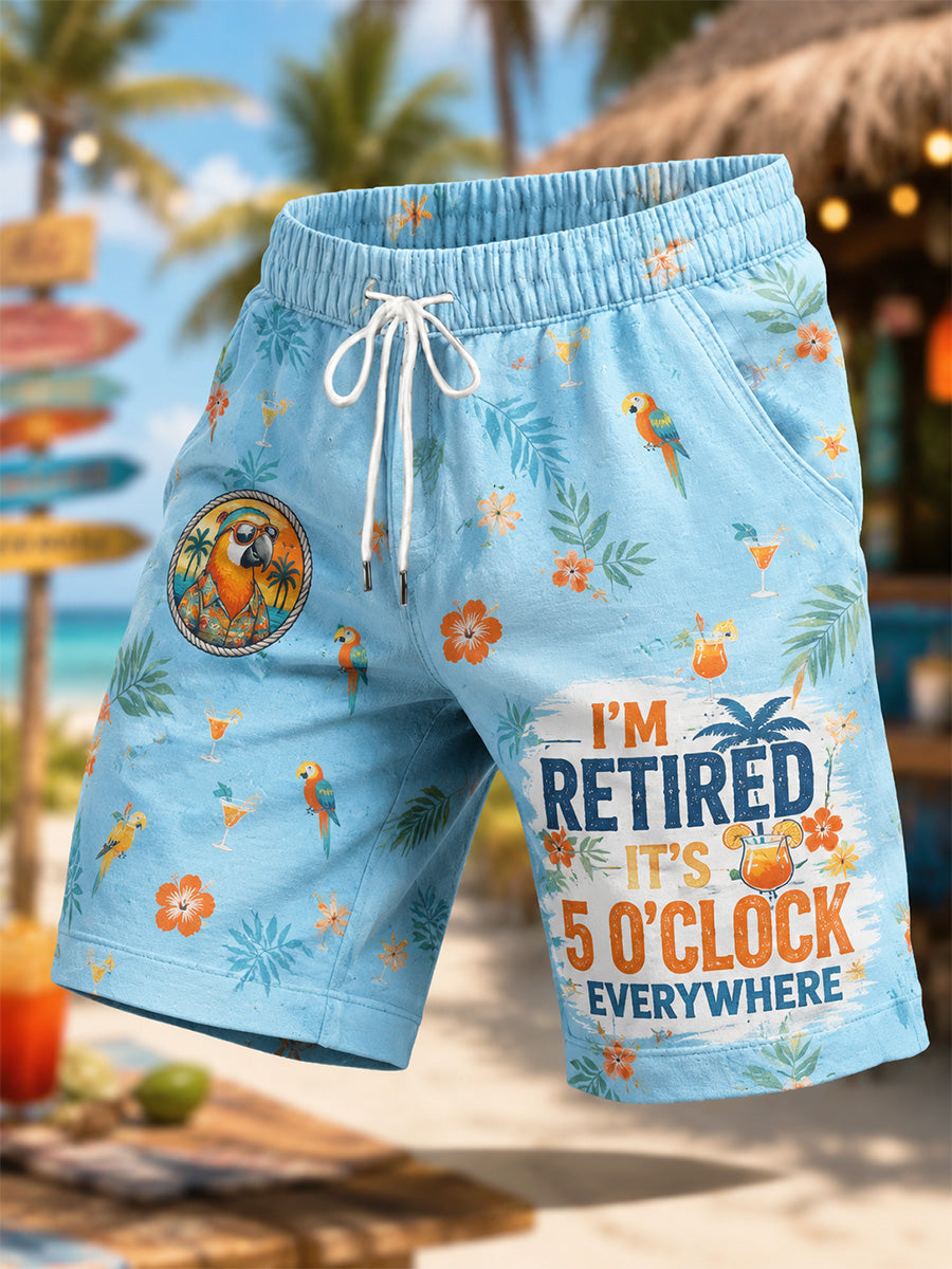 Men's I'm Retired It's 5 O'clock Everywhere Parrot Print Casual Shorts gracestitchs
