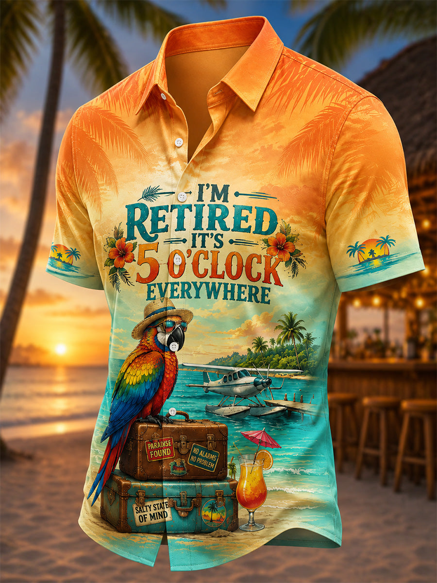 Men's I'm Retired It's 5 O'clock Everywhere Parrot Print Casual Shirt gracestitchs