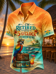 Men's I'm Retired It's 5 O'clock Everywhere Parrot Print Casual Shirt gracestitchs