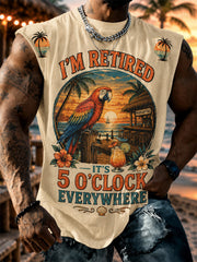 Men's I'm Retired It's 5 O'clock Everywhere Parrot Print Casual Vest gracestitchs