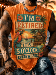 Men's I'm Retired It's 5 O'clock Everywhere Parrot Print Casual Vest gracestitchs